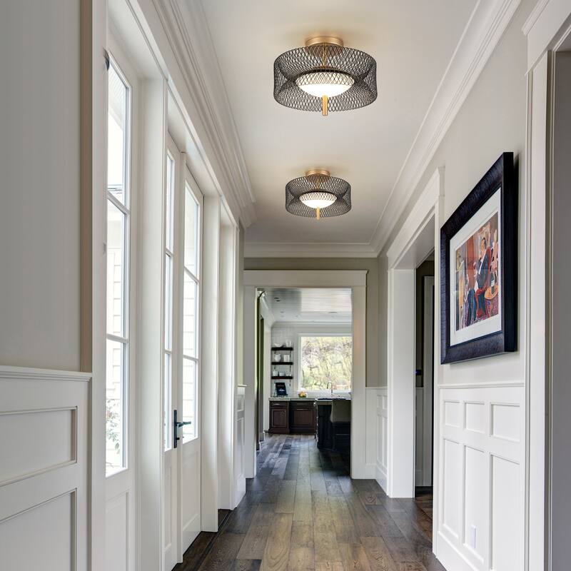 Matte Black Gold LED Flush Mount Ceiling Light with Reticulate Frame - 1