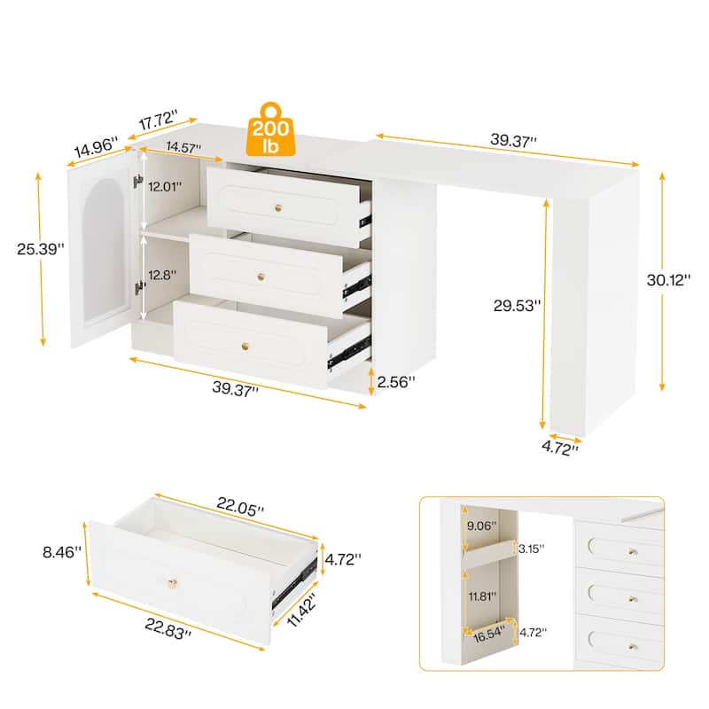 Modern 360° Rotatable Computer Desk, Executive Desk with 3 Drawers