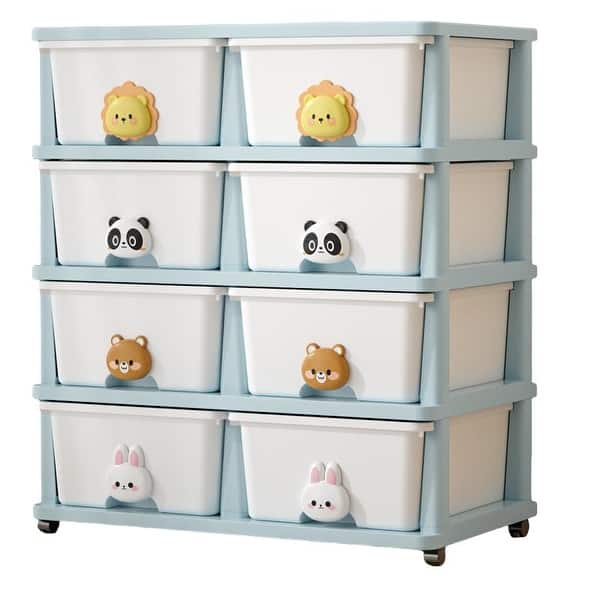 slide 2 of 10, Drawer Storage Rack-8 drawers-4 layer,Flexible Mobility With Wheels,Wardrobe Storage Organization, Storage Rack White/Blue