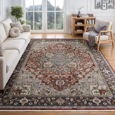 Esme Traditional Medallion Red/ Blue Area Rug