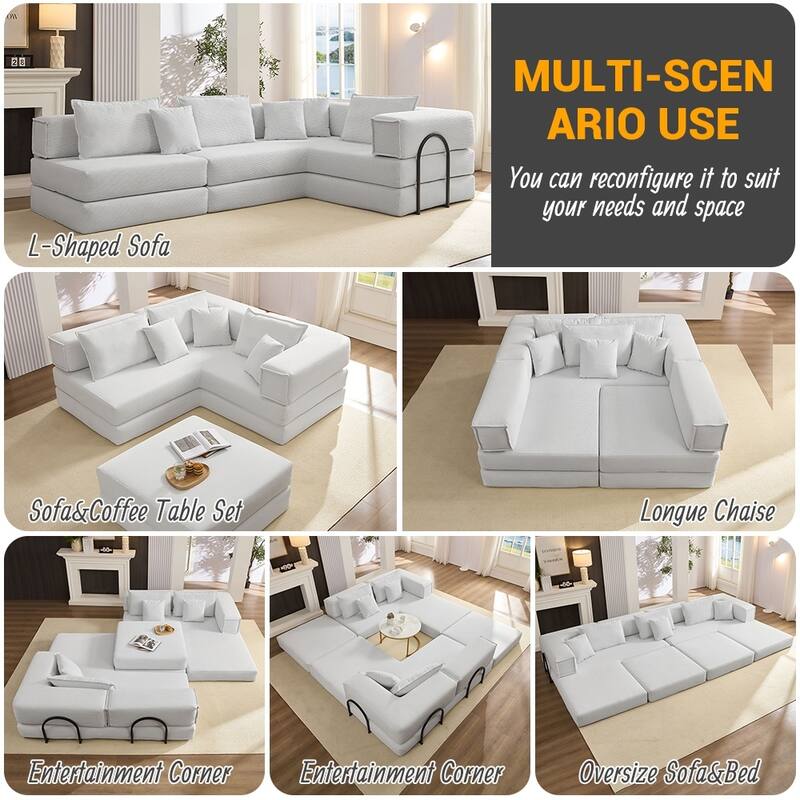 118.2" Modular L-Shaped Oversized Upholstered Sectional Sofa Set with 6 Pillows