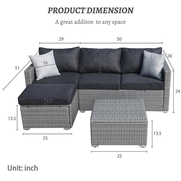 dimension image slide 1 of 3, 3 Piece Patio Conversation Sets Outdoor Couch Patio Furniture Sectional Wicker Sofa Set