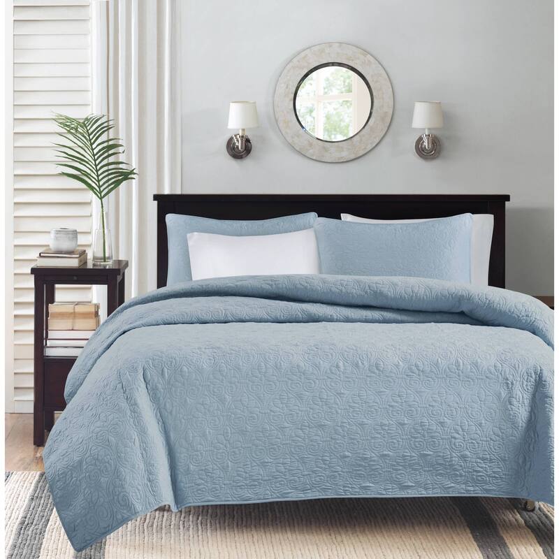 Madison Park Mansfield Reversible Quilt Set - Blue - Queen