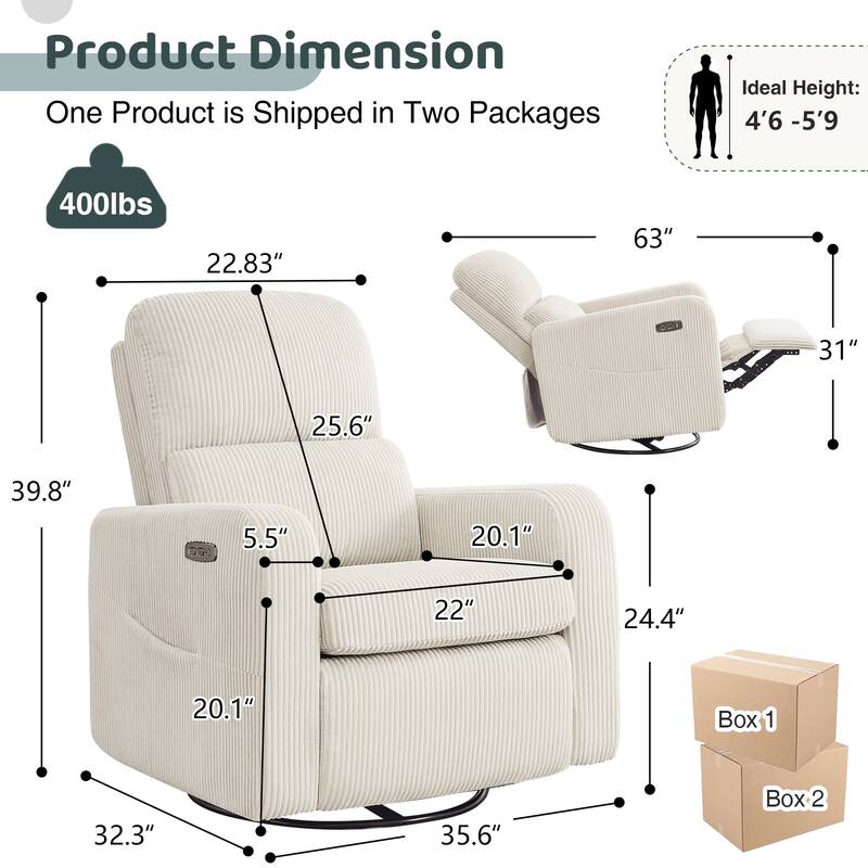 Swivel Power Recliner Chair Teddy Nursery Glider Rocking Recliner Set of 2
