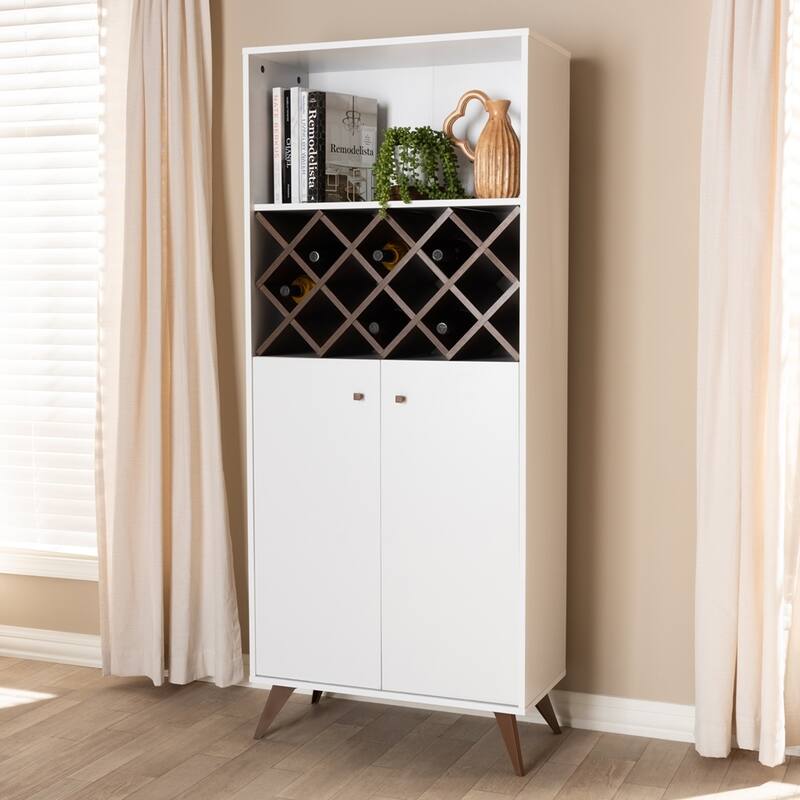 Modern Wine Cabinet with Glass Rack Drawer and Open Shelves - 66.14" High x 27.95" Wide x 13.39" Deep