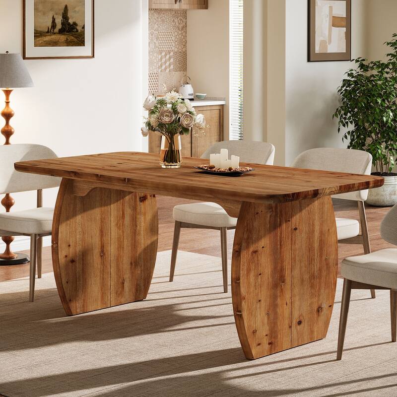 63'' Solid Wood Dining Table for 4-6 People, Sturdy Wooden Legs - Brown