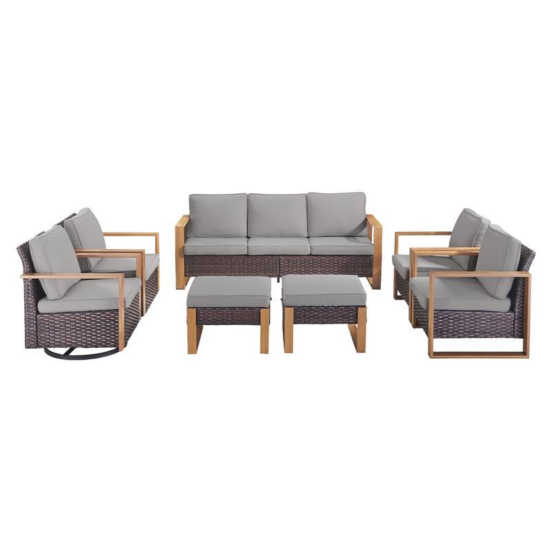Pocassy 7 Pieces Outoor Patio Sofa Swivel Chair Ottoman Set