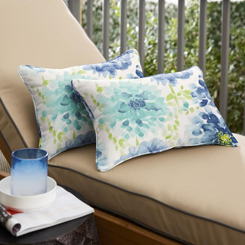 Sorra Home Gardenia Seaglass Outdoor/Indoor Corded Pillow Set of Two 18in x 12in x 6in - 12 in x 24 in