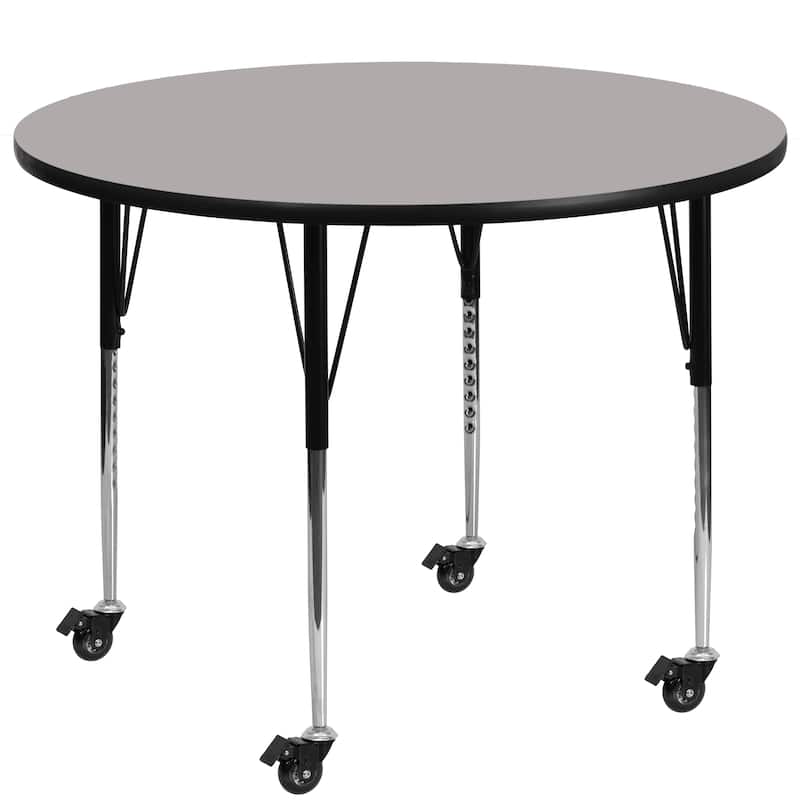 Mobile 48'' Round HP Laminate Activity Table - Adjustable Legs - Gray