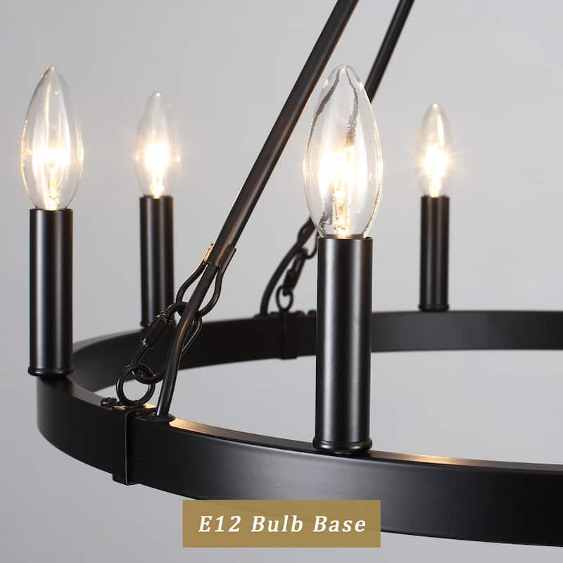 25.98" Wide 8-Light Farmhouse Chandelier, Wagon Wheel Chandelier for Dining Room Living Room Bedroom Kitchen