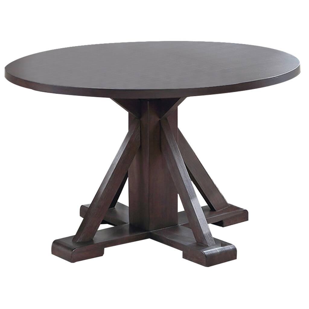 Razi 48 Inch Round Dining Table, Classic Pedestal Base, Tobacco Brown Wood