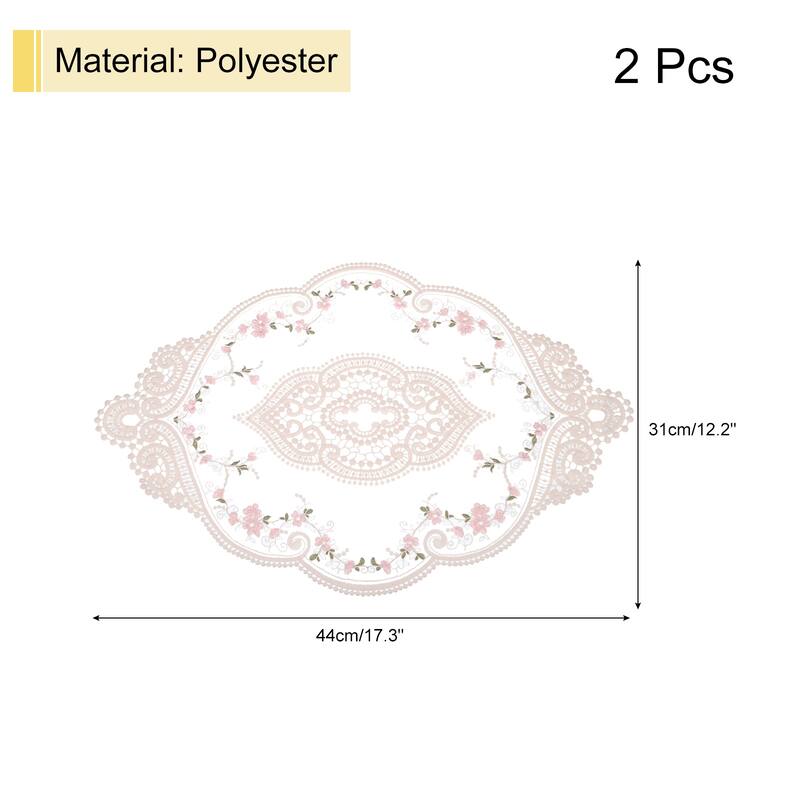 2Pack 12x17in Retro Lace Placemat Oval French Crochet Doilies Coasters - 12x17-in - Cream