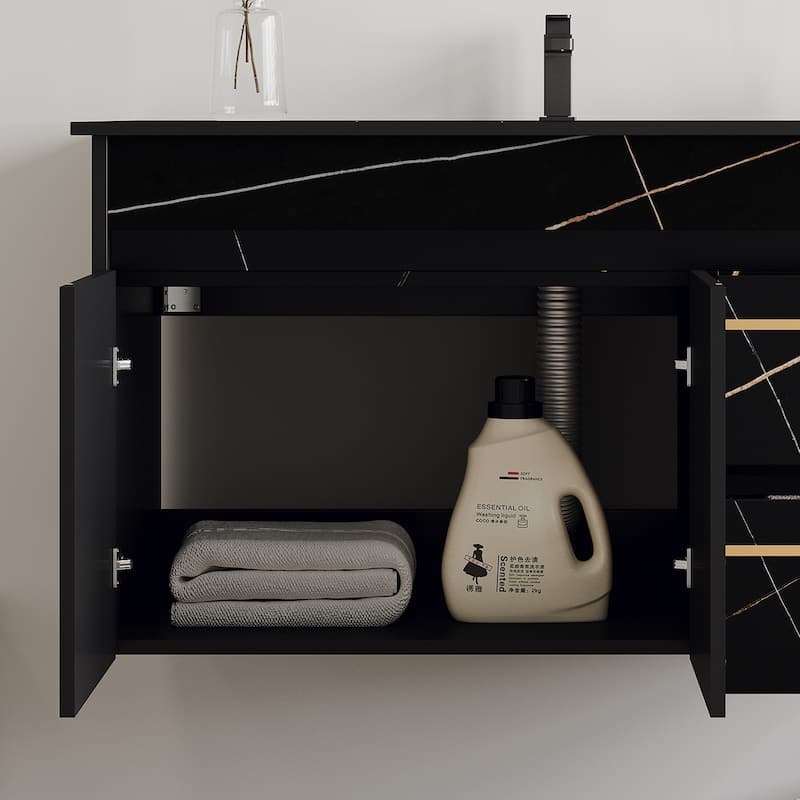 Floating Bathroom Vanity with Undermount Sink and Faux Marble Top, Wall-Mounted Storage Cabinet with Adjustable Drain Pipe
