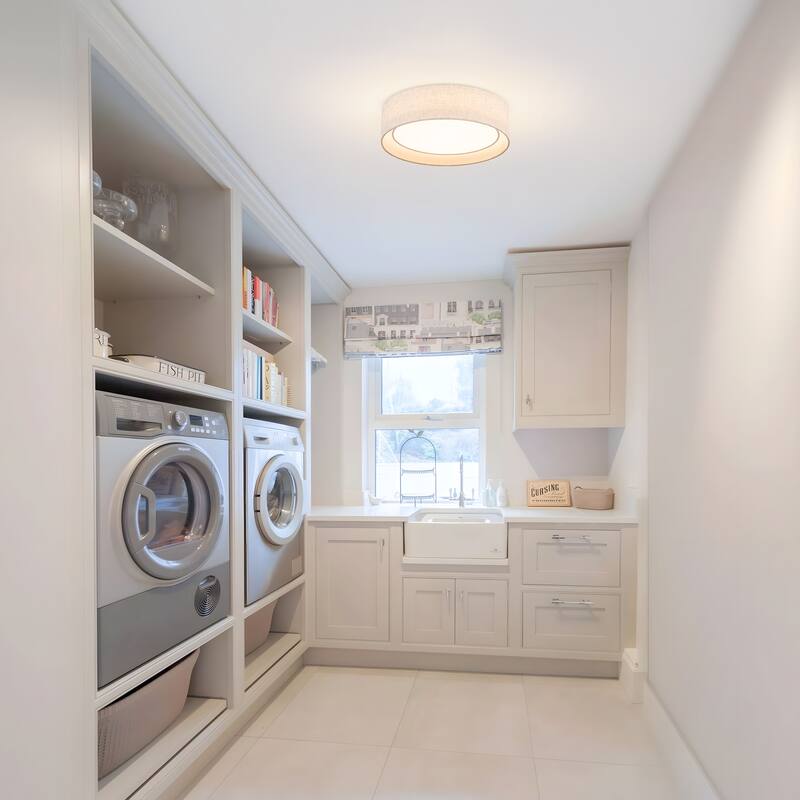 Starsky Modern Linen Drum Flush Mount Ceiling Light with 5-CCT Selectable LED (3000-6000K)