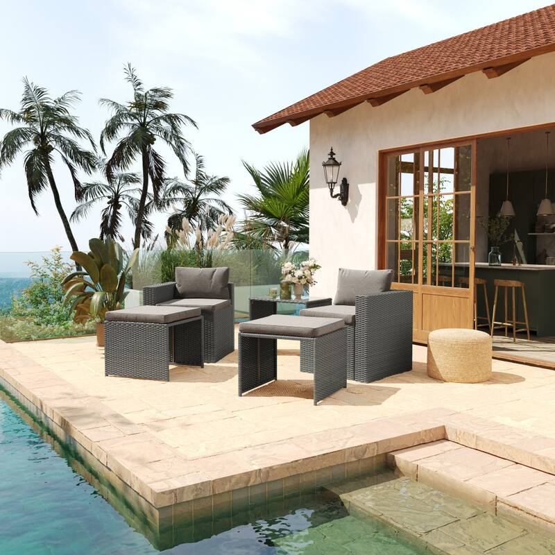 Indoor/Outdoor Modular Loveseat Sofa Set with Table and Ottomans - 24.75"D x 25"W x 30.25"H