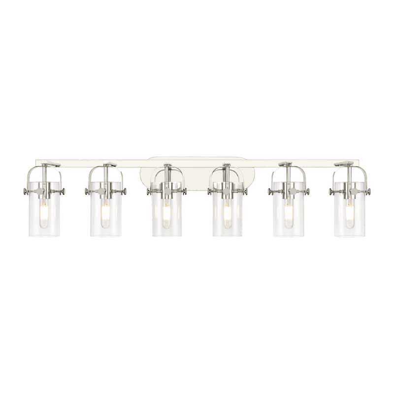 Innovations Lighting Pilaster II Cylinder - 6 Light 7" Wall-Mounted Bath Vanity Light - Clear/Polished Nickel