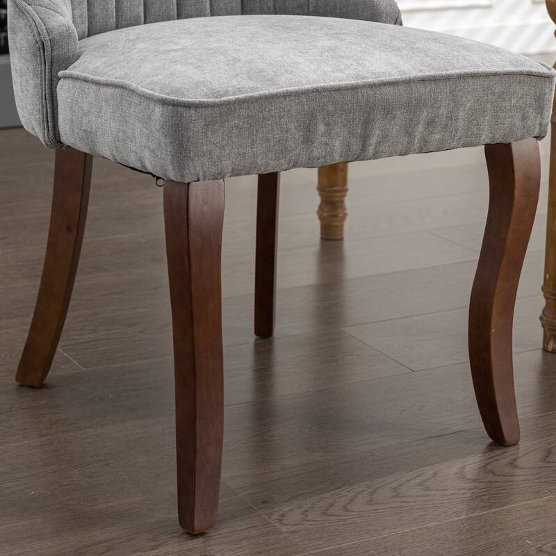 Comfy Linen Upholstered Dining Chairs Set of 2 with Curved Solid Wood Legs for Dining Room