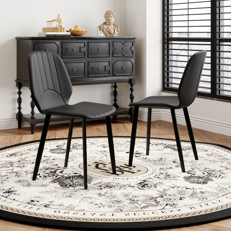 Faux Leather Upholstered Modern Dining Chairs Side Chair with Metal LegsSet of 2)