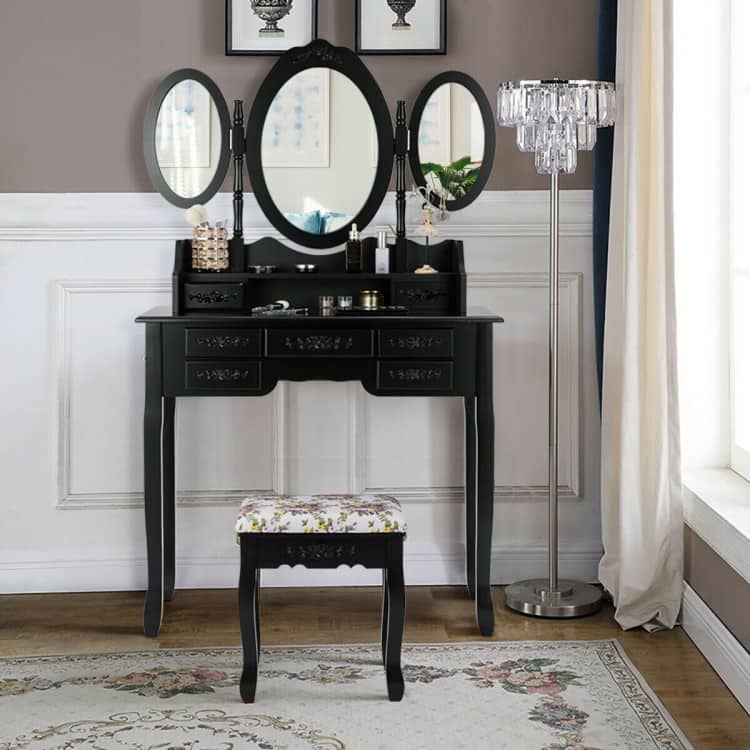 7 Drawer Tri-Folding Mirror Dressing Vanity Makeup Set - 35.5" x 16" x 59.5" (L x W x H)