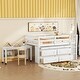 preview thumbnail 1 of 7, White Wooden Loft Bed with Retractable Writing Desk and 4 Drawers, Lateral Portable Desk and Shelves Twin - White