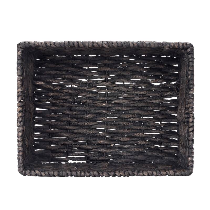 Set of 2 Rectangle Handmade Twisted Wicker Baskets with Handles by Villacera (Black)