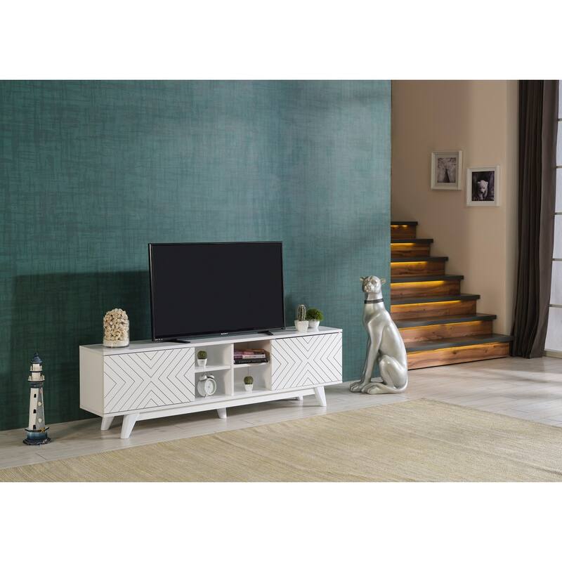 Modern 67 in. Wood TV Stand with 2 Storage Shelves and 2 Doors Fits TV's up to 70 in.