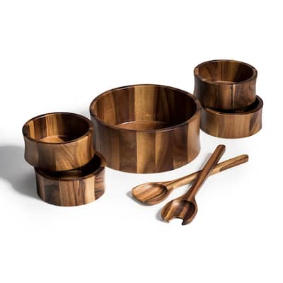 Daily Boutik 7 Piece - Large Salad Bowl with Servers and 4 Individuals 10" x 4" - 10"x4"