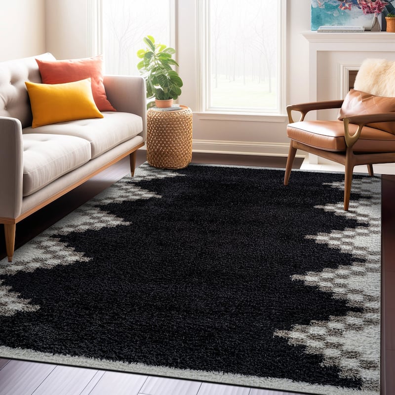 Geometric Shag Rug - Soft & Stylish - Anthracite Dark Gray - Medium Pile, Easy to Clean - 5' x 7'