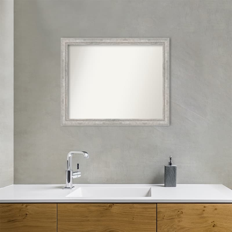 Angled Non-Beveled Wood Framed Bathroom Vanity Wall Mirror