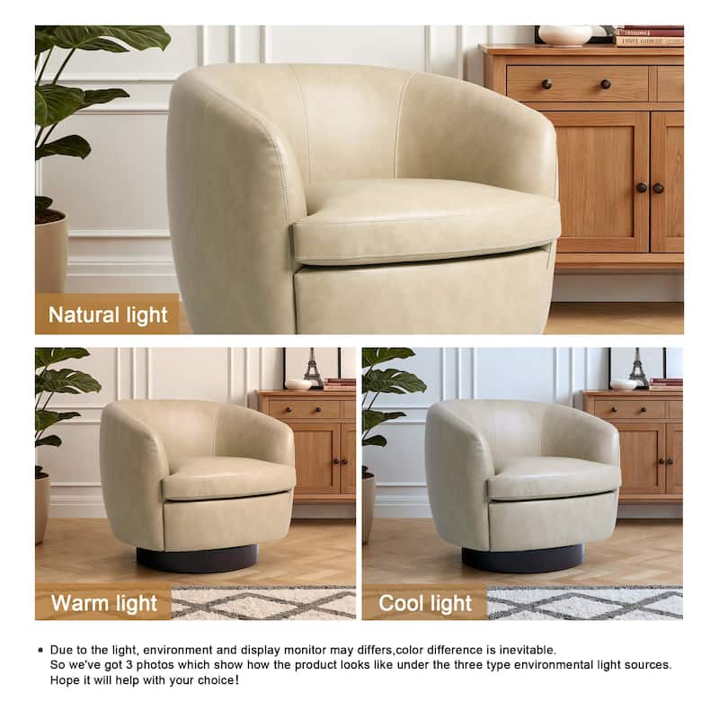 Low Back PU Leather Barrel Chair 360° Swivel Accent Chair for Living Room