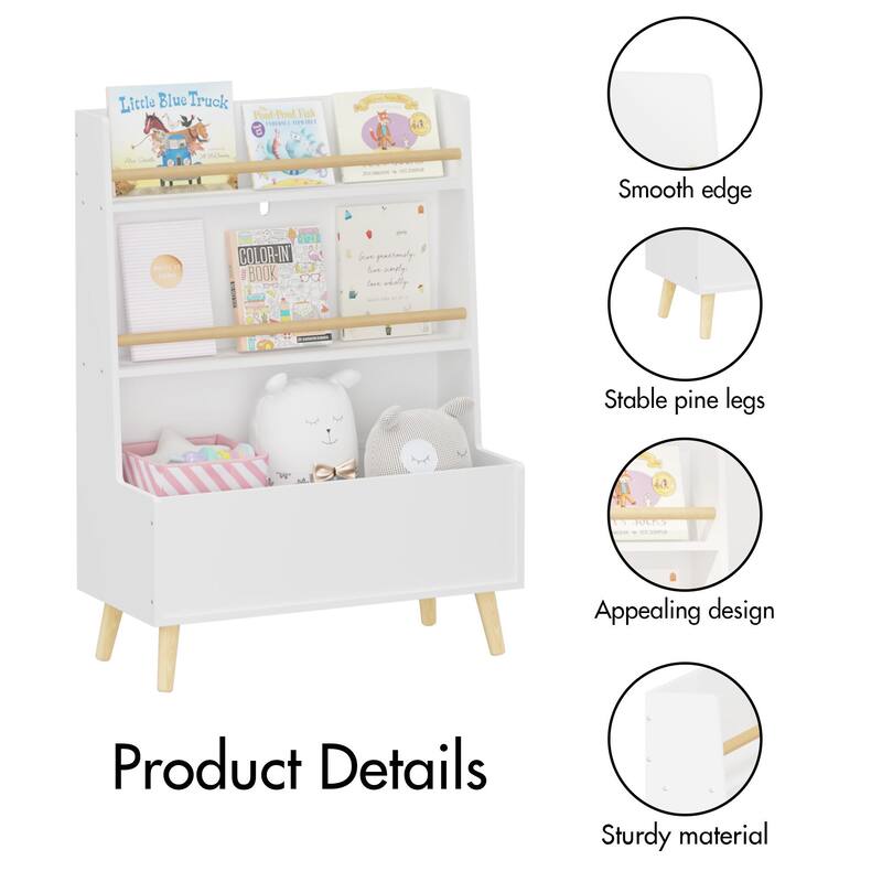 Kids Bookshelf, Book and Magazine Rack, Book Organizer, toy Storage Cabinet Organizer, White聽