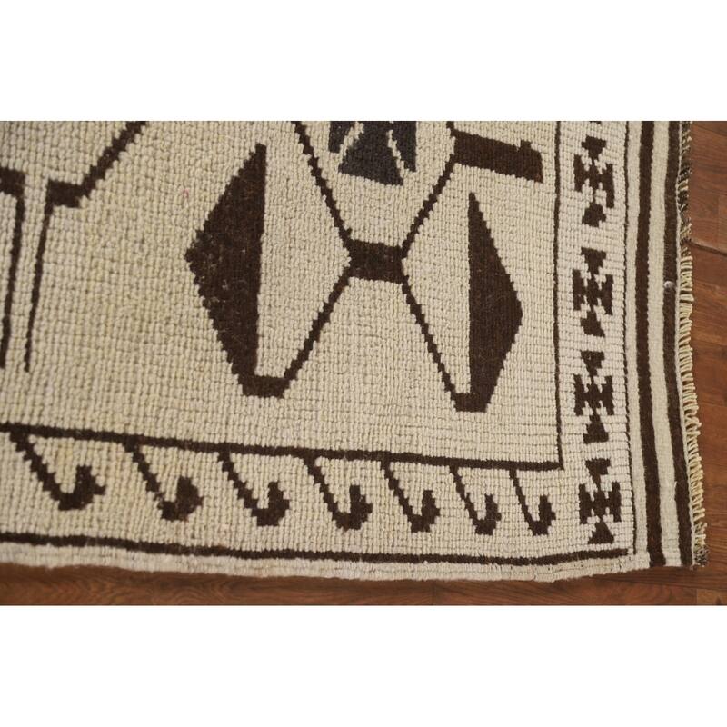 Natural Dye Beige Tribal Anatolian Runner Rug Handmade Wool Carpet - 3'6"x 11'4"