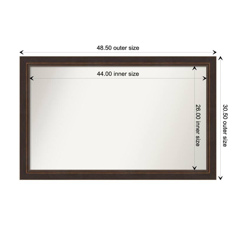 Lara Bronze Framed Non-Beveled Custom Wall Mirror, Bathroom Vanity Mirror - Outer Size: 48.5 x 30.5