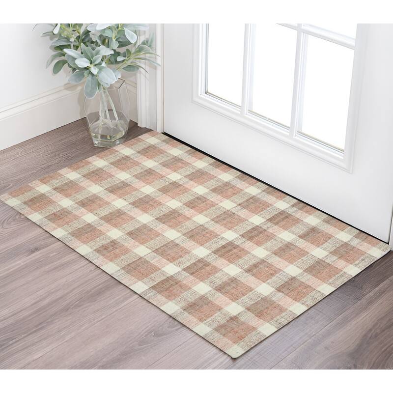 HomeRoots Plaid Transitional Rectangle Area Rug - 36.00 in. x 24.00 in.  x 0.45 in.