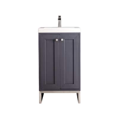James Martin Vanities Chianti 20" Single Vanity Cabinet, Mineral Gray, w/ White Glossy Composite Stone Top