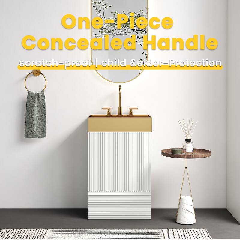 20" Striped Freestanding Bathroom Vanity with Ceramic Sink, Modern Bathroom Storage Cabinet