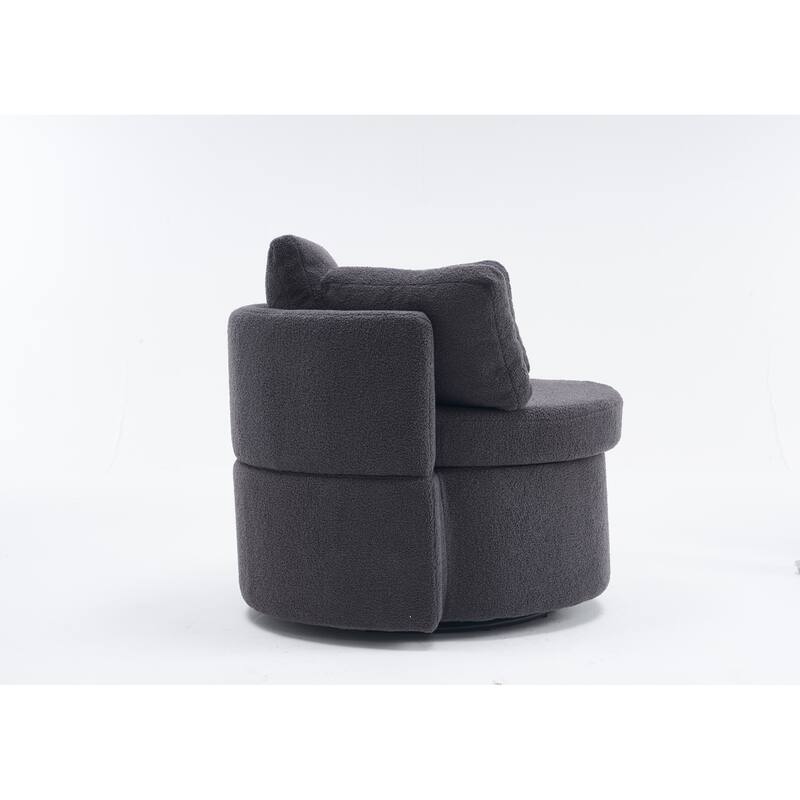 Teddy Fabric Swivel And Storage Chair With Back Cushion For Living Room