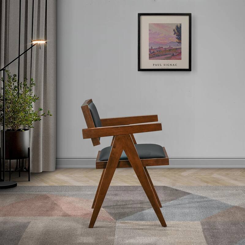 GDFStudio - Athena Mid-Century Silhouette Vegan Leather Dining Chair with Solid Wood Frame & Ergonomic Arm Design, Set of 2