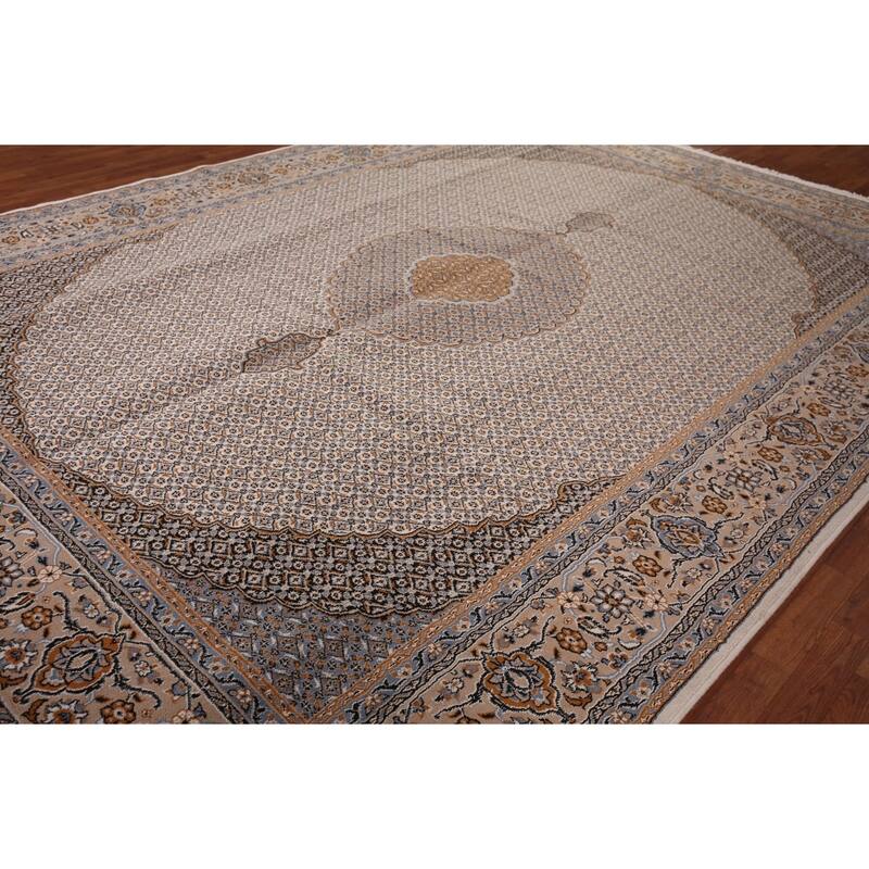 Traditional Kashan Turkish Area Rug Machine Made Beige Carpet - 9'9" x 13'1"
