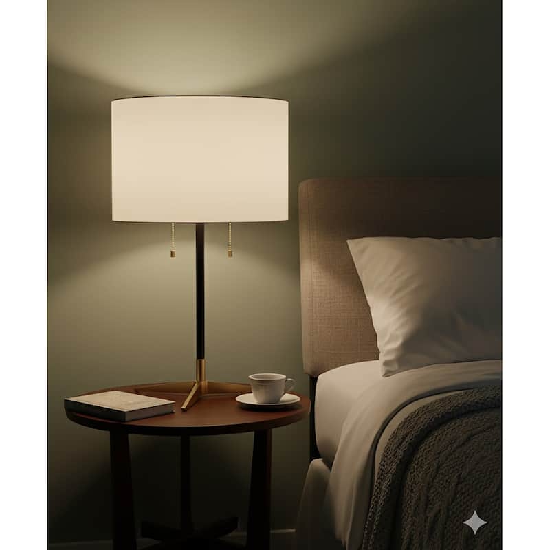 2 Light Antique Brass And Black Metal Table Lamp