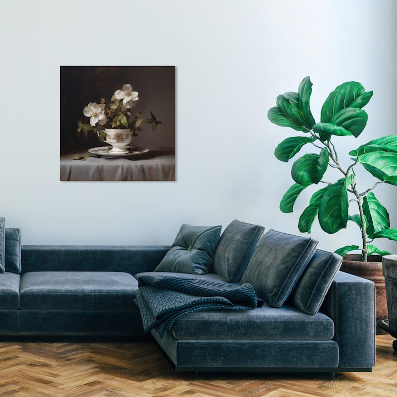 Wynwood Studio Canvas Floral and Botanical Jasmine smell at home White and Metallic Gold Traditional Wall Art Canvas Print - 30 x 30