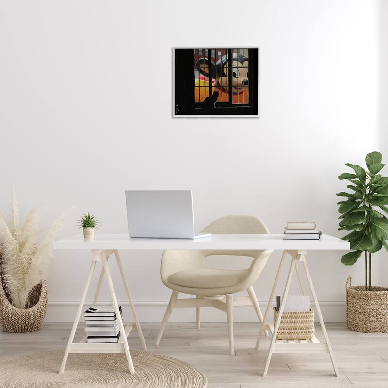 Stupell Mouse Character Peering at Cat Framed Giclee Art Design By Keith Thomson