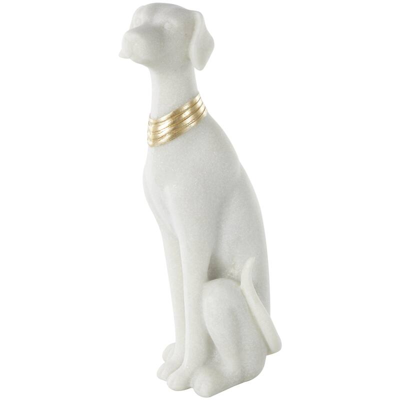 Polystone Dog Sitting Decorative Sculpture with Gold Collar - Cream - Roche River Decor