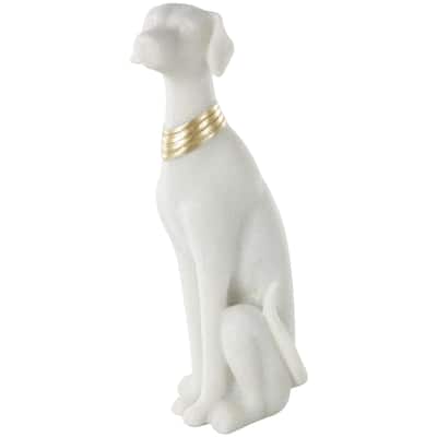 Polystone Dog Sitting Decorative Sculpture with Gold Collar - Cream - Roche River Decor