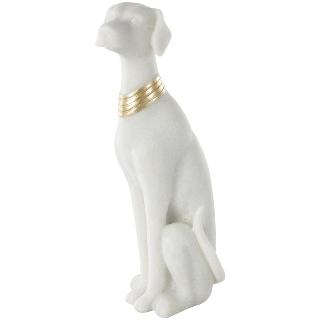 Polystone Dog Sitting Decorative Sculpture with Gold Collar - Cream - Roche River Decor