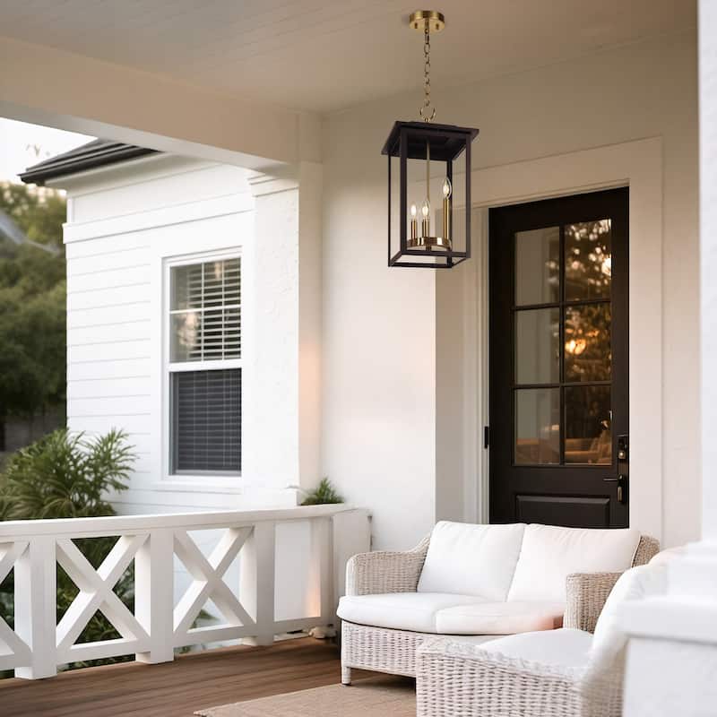 3-Light Transitional Outdoor Hanging Pendant Lantern with Clear Glass