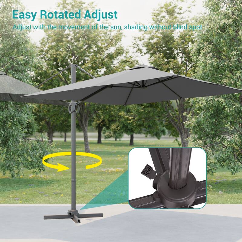 BONOSUKI 10x8FT Cantilever Patio Umbrella, Ultimate Outdoor Comfort with 360° Rotation and Canopy Angle Adjustment