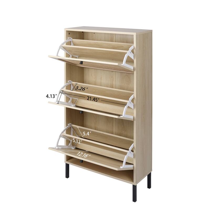 3 Door Shoe Rack, Freestanding Modern Shoe Storage Cabinet, for Entryway