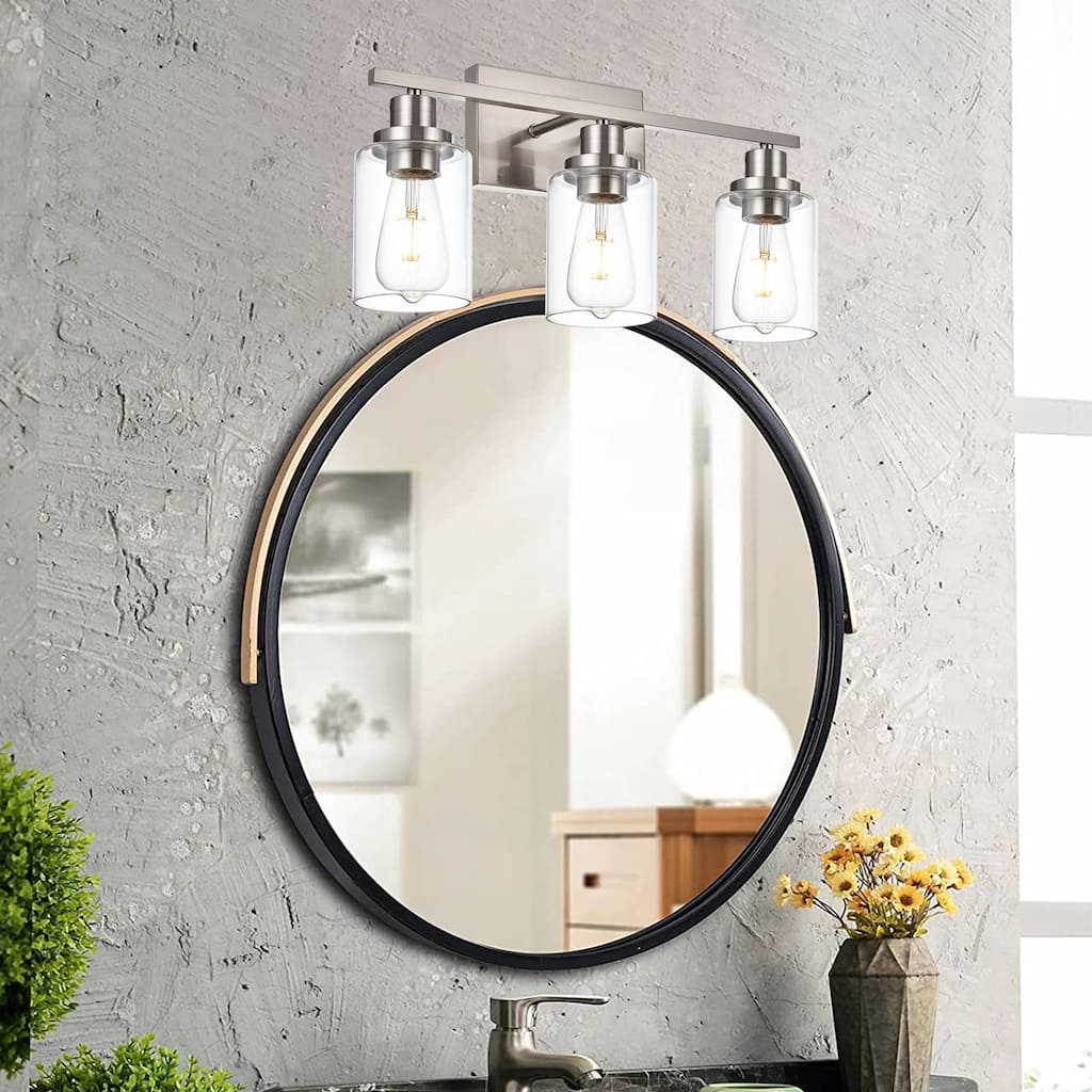 Wall Light Brushed Nickel Bathroom Vanity Lights, E26 Modern Bathroom Light Fixtures with Clear Glass Shade, Wall Lights