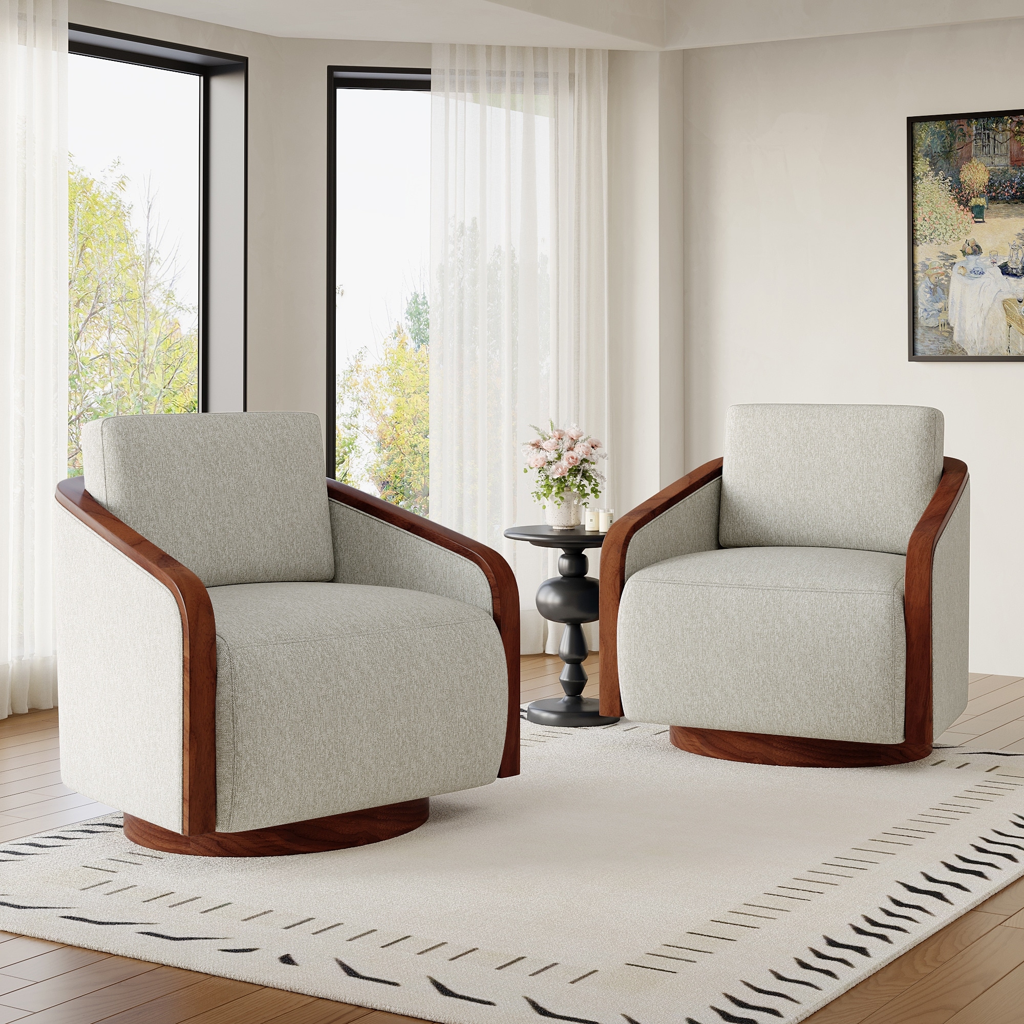 Modern Upholstered Swivel Accent Chair Set of 2